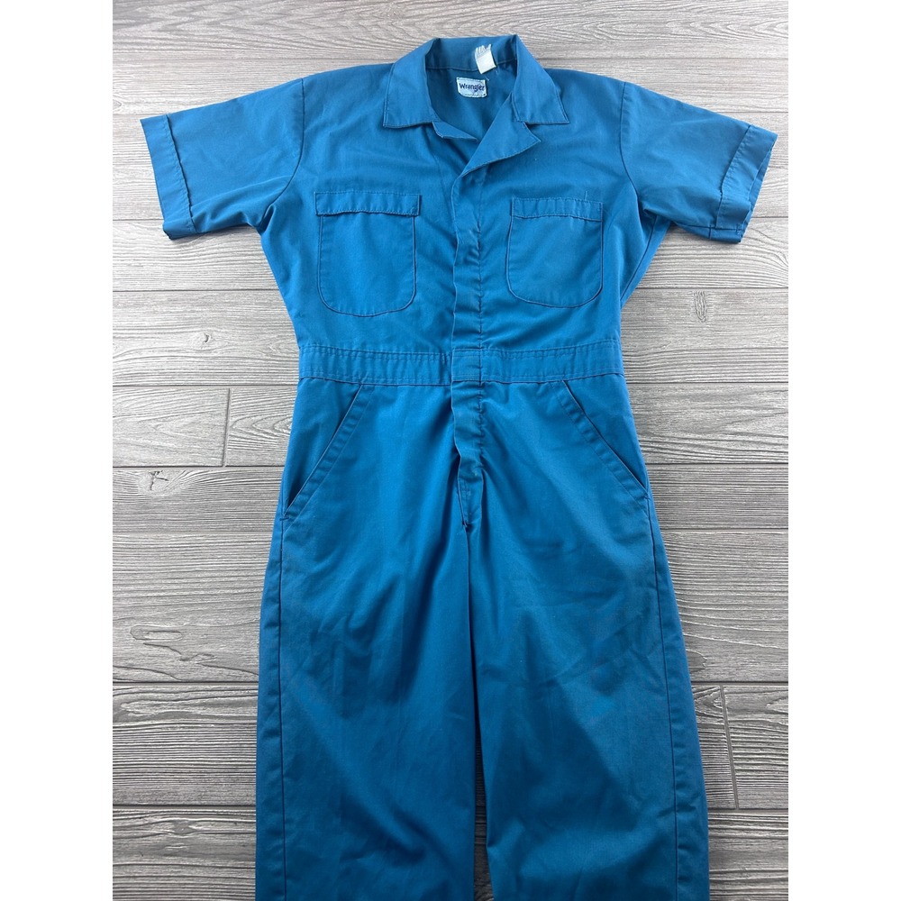 Wrangler Vintage Blue Short Sleeve Coveralls Utility Jumpsuit Workwear Mens